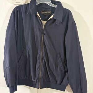 Weathercast Bomber Jacket Windbreaker Men’s Sz L Navy Blue Full Zip Golf Preppy